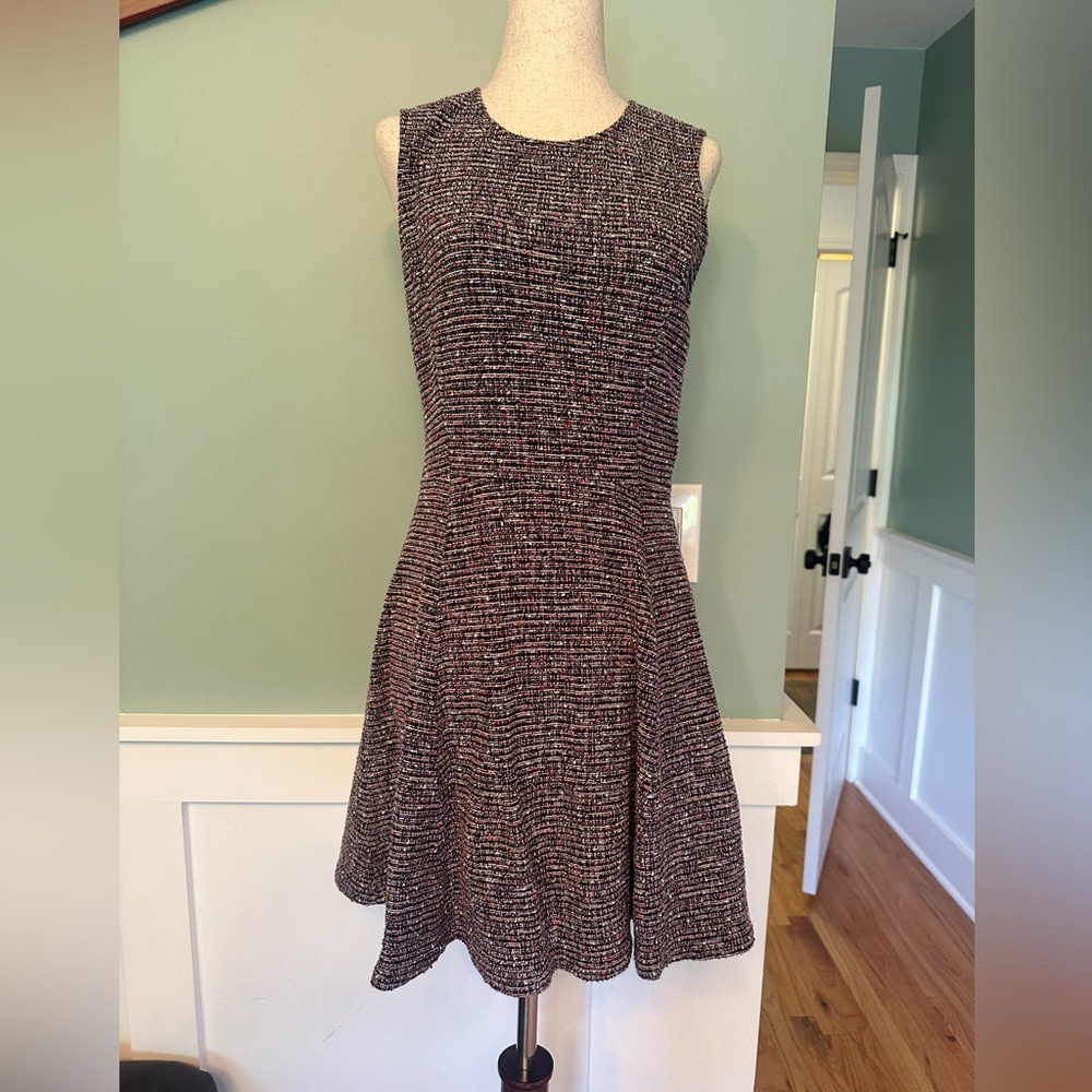 Theory Navy & Red Fit & Flare Sleeveless Tweed Dress - Picture 3 of 12